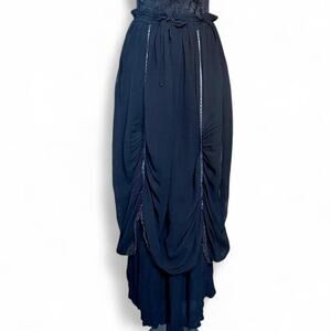 Funhouzz Black Ruched Boho Fairy Pirate Peasant Maxi Skirt Free Size Lace-Lined